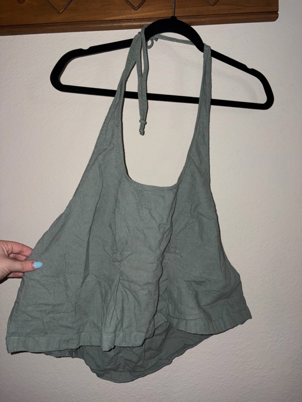 Free People Sage Green Halter Linen-Blend Cami